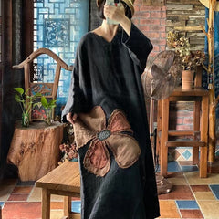 Vintage Embroidered Patchwork Linen Dress, Heavy Embroidered Patchwork Linen Dress