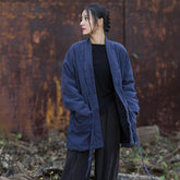 Loose Linen Kimono Jacket, Casual Cotton and Linen Winter Warm Jacket, Women's Chinese Lace-Up Winter Coat