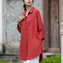Loose casual linen long shirt, summer cotton shirt