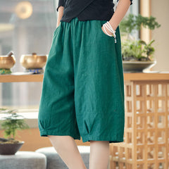 Vintage stonewashed elastic waist summer linen shorts