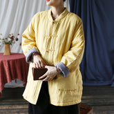 Vintage Solid Color Cotton Linen winter Jacket, Chinese Standing Collar Linen Jacket