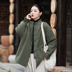 Chinese Linen Winter Jacket, Vintage Frog Button Cotton Coat
