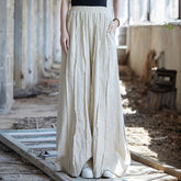 Linen wide leg pants, stone washed vintage cotton linen pants, elastic waist loose pants