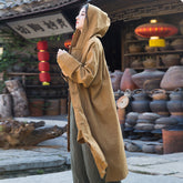 Loose cotton hooded jacket, vintage Chinese casual hooded shirt