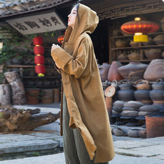 Loose cotton hooded jacket, vintage Chinese casual hooded shirt