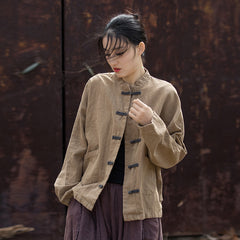 Long Sleeve Cotton Linen Frog Button Shirt, Vintage Chinese Cotton Linen Casual Shirt
