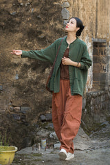 Vintage summer Chinese long sleeve shirt, cotton and linen washed and brushed frog button shirt 20250604