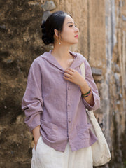 Ladies Summer Chinese Loose Frog Button Hoodie, Vintage Cotton and Linen Casual Shirt 20250604