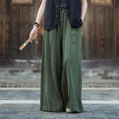 Personalized Patchwork Natural Raw Edge Linen Personalized Women's Wide Leg Pants (Fall/Winter) 20240920