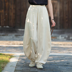Women's Loose Casual Elastic Waist Cotton Linen Pants, Vintage Cotton Linen Harlem Pants (Autumn and Winter) 20240920