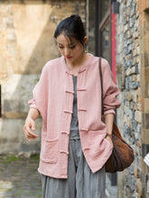 Summer Chinese loose cardigan, cotton linen washed frog long shirt 20250604