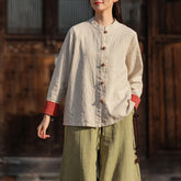 Vintage Chinese collar frog button long-sleeved cotton shirt, casual loose cotton jacket 20250328