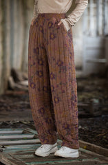 2024 Winter Thickened Printed Flower Quilted Warm Cotton Linen Pants, Vintage Loose Cotton Linen Tapered Pants 20241114