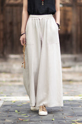 New Arrival: Versatile, Artistic Tie-Waist Relaxed-Fit Skirt-Pants for Women—Lightweight Tencel-Linen Wide-Leg Pants with Flowing Drape 20260511
