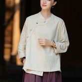 Women's Vintage Chinese Long Sleeve Cotton Linen Shirt with Embroidery Boat Neck Loose Casual Shirt 20240920