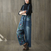 Printed Cotton Overalls,Women's Denim Overalls,Stonewashed Loose Overalls