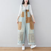Patchwork Printed Cotton Overalls,Women's Denim Overalls,Stonewashed Loose Overalls