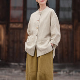 Chinese Frog Button Cotton Linen Shirt, Vintage Loose Long Sleeve Jacket 20250328