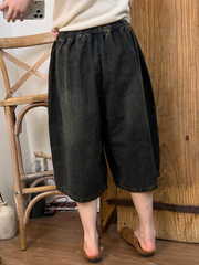 Vintage Patchwork Denim Ankle-Length Wide-Leg Pants,Women Summer Retro Patchwork Denim Wide-leg Pants