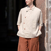 Cotton linen short-sleeved frog button shirt, summer vintage Chinese cotton linen shirt 20250328