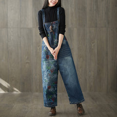 Printed Cotton Overalls,Women's Denim Overalls,Stonewashed Loose Overalls