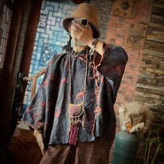 Printed linen shirt,vintage washed linen shirt,casual linen shirt plus size