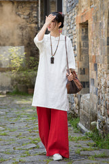 Women's summer Chinese loose frog button cheongsam, retro cotton linen casual long shirt20250604