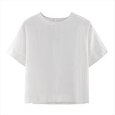 100% Linen Short Sleeve Shirt, Vintage Boat Neck Pleated Linen Top, Summer Loose Casual t-shirt 20250313