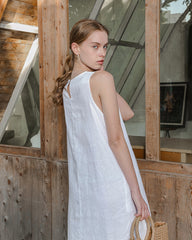 100% Linen Dress, Summer Sleeveless Boatneck Dress 20250313