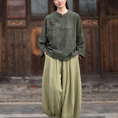 Vintage Chinese stand-up collar frog button short-sleeved cotton shirt, summer casual loose cotton shirt 20250328