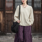 Long-sleeved V-neck cotton shirt, summer casual loose cotton shirt 20250328