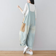 Patchwork Printed Cotton Overalls,Women's Denim Overalls,Stonewashed Loose Overalls