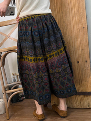 Women Summer Vintage Print Wide-leg Pants