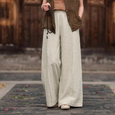 Women Summer Loose Casual Elastic Waist Stone Washed Cotton Linen Pants 20250328