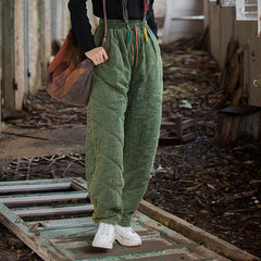 2024 Winter Thickened Printed Quilted Warm Cotton Linen Pants, Vintage Loose Cotton Linen Tapered Pants 20241114