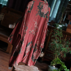 Vintage Cotton Loose New Chinese National Style Shirt Jacket, Flower Printed Frog Button Jacket 240621