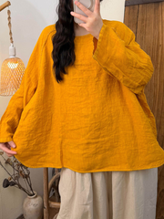 Women's Summer Loose-Fit Casual Linen Blouse with Hand-Embroidery