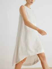 100% Linen Dress, Summer Sleeveless Boatneck Dress 20250313