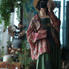 Vintage Digital Printed Pure Ramie Shirt, Summer Loose Casual Shirt 240621