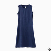 100% Linen Dress, Summer linen dress,Vintage Boat Neck Pleated Linen Dress, Summer Loose Casual Dress 20250313