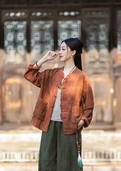 2026 Spring New Arrival: Vintage-inspired, distressed, sand-washed asymmetrical top; niche-style patchwork V-neck cotton-linen button-down cardigan