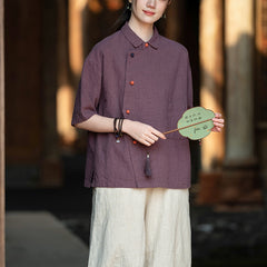 Cotton linen short-sleeved frog button shirt, summer vintage Chinese cotton linen shirt 20250328