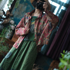 Vintage Digital Printed Pure Ramie Shirt, Summer Loose Casual Shirt 240621