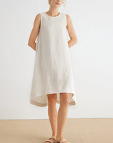 100% Linen Dress, Summer Sleeveless Boatneck Dress 20250313