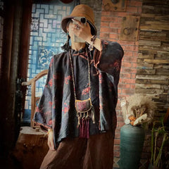 Printed linen shirt,vintage washed linen shirt,casual linen shirt plus size