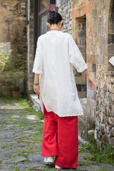 Women's summer Chinese loose frog button cheongsam, retro cotton linen casual long shirt20250604