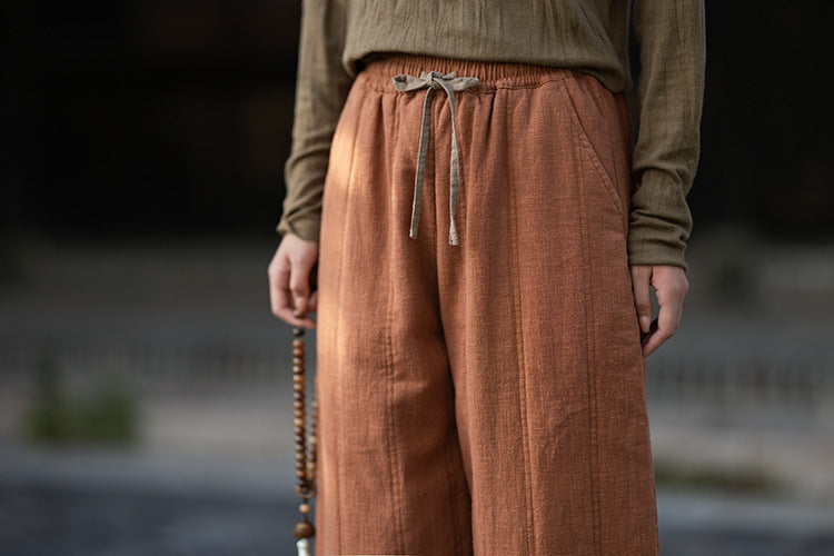 2026 Winter New Arrival: Ramie-Blend, Color-Blocked, Drawstring, Quilted, Thickened Cotton Pants—Versatile, Slimming, Loose-Fit Casual Pants