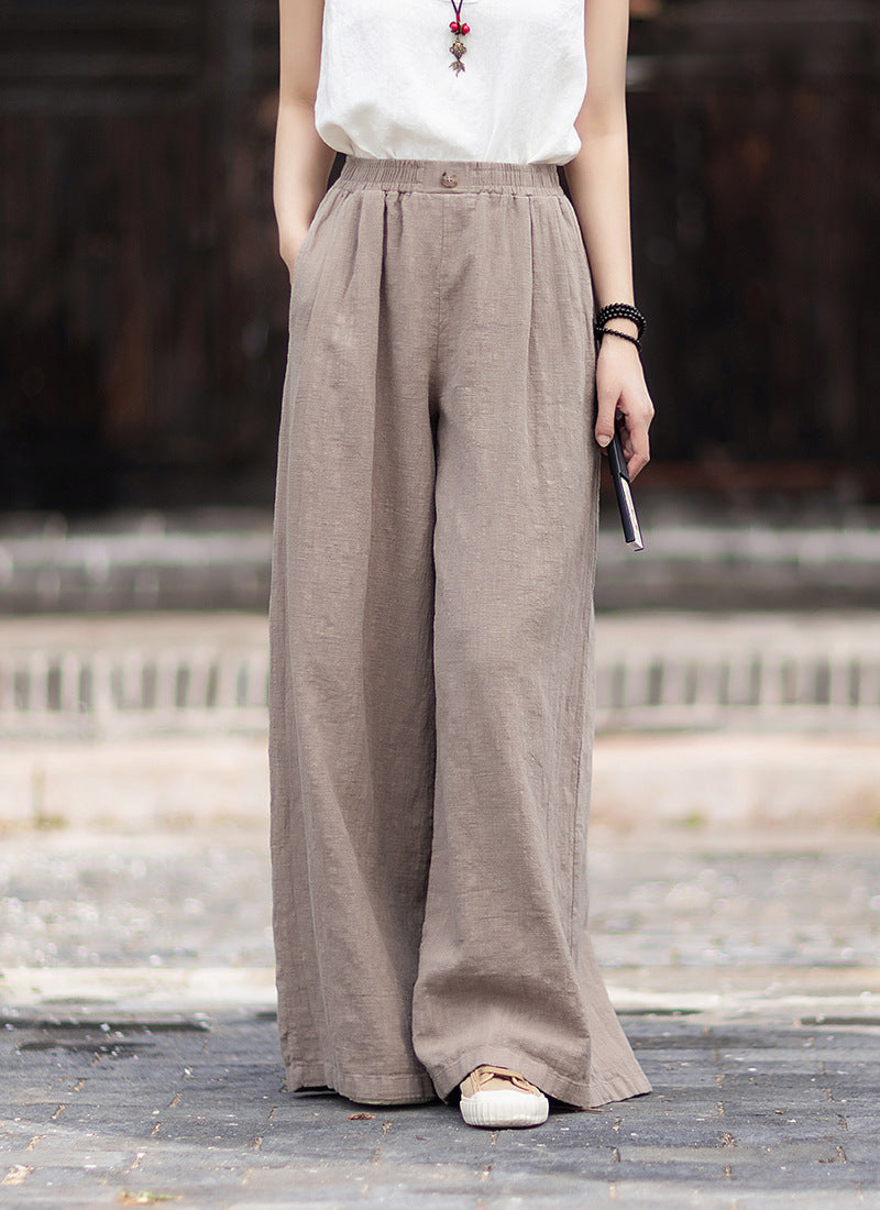 New Arrival: Women's Cotton-Linen Artistic Retro Loose Ramie Skirt-Pants – Versatile Relaxed-Fit Wide-Leg Pants with Elastic Waist – 20260511