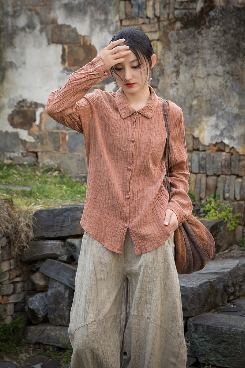 Summer Cotton  Linen shirt, Vintage Chinese  shirt, 20250408