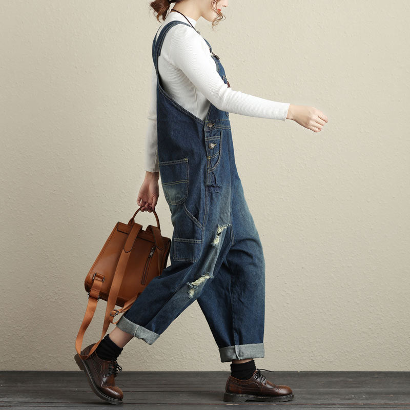 Stonewashed cotton overalls, women's denim washed overalls